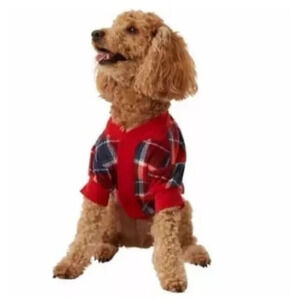 Eddie Bauer Dog Holiday Red Plaid Flannel Sweater LARGE Christmas Winter Picture